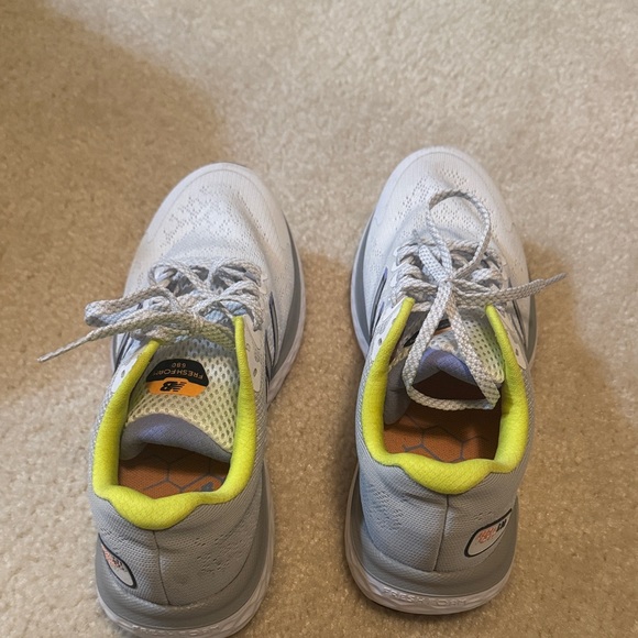 New Balance White Gray Neon Yellow Women's Sneakers - Picture 4 of 5